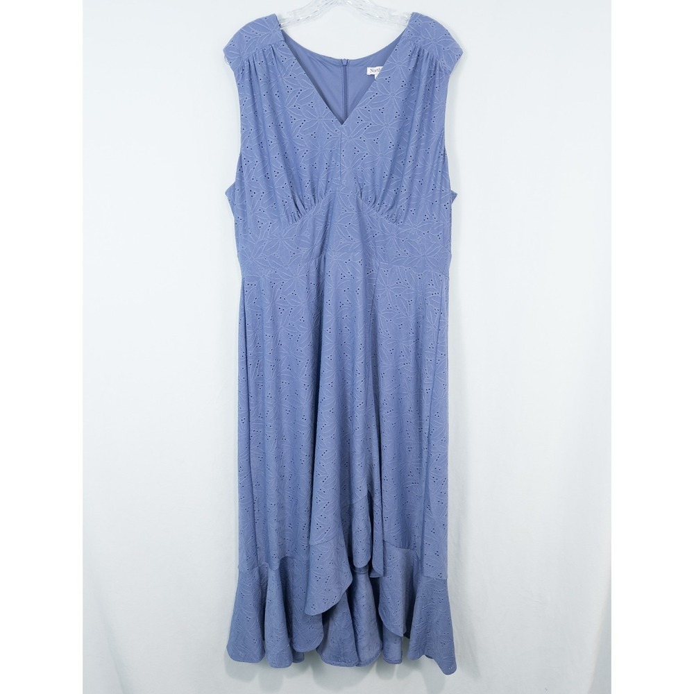 NorthStyle Floral Eyelet High Low Ruffle Hem Sleeveless Midi Dress Size 18 Lined